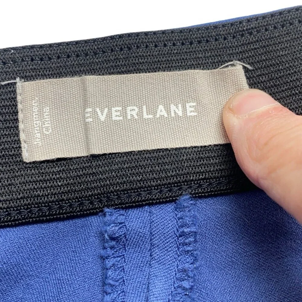 EVERLANE Women High Waist Stretch Pants Sz 16 Blue‎ Side Zip Cotton Elastic 43-6